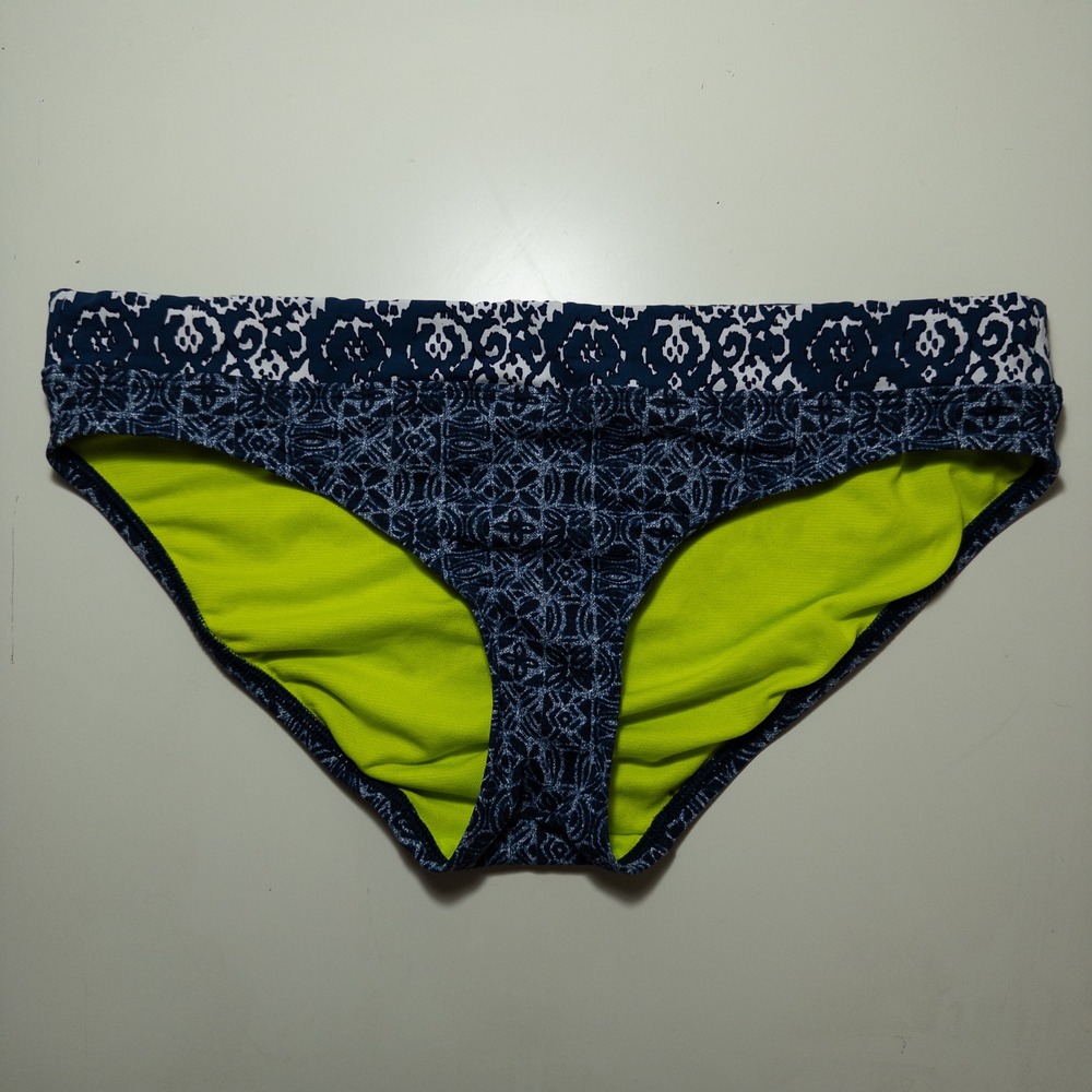 Title Nine Bikini Bottoms Womens Medium Navy Blue White Geometric Stretch Boho